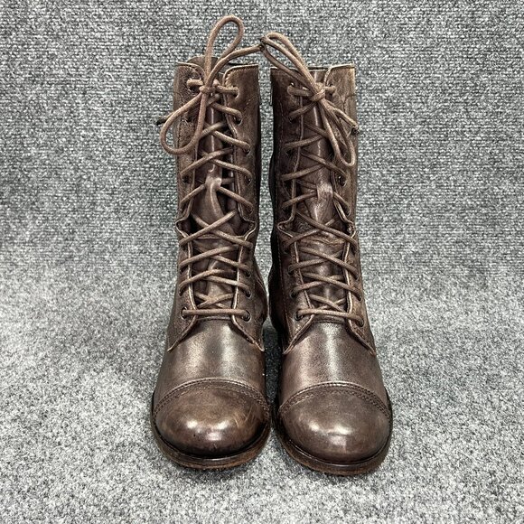 All Saints Spitalfields boots Women's 8 Rustic Brown Leather Moto Combat Lace Up - Picture 2 of 14